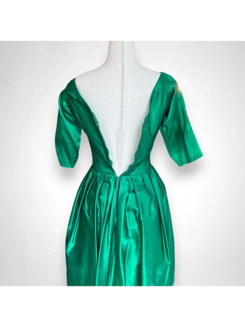 Vtg Lorrie Deb San Francisco Emerald Green Satin Cocktail Dress XS 1950s - Picture 8 of 9